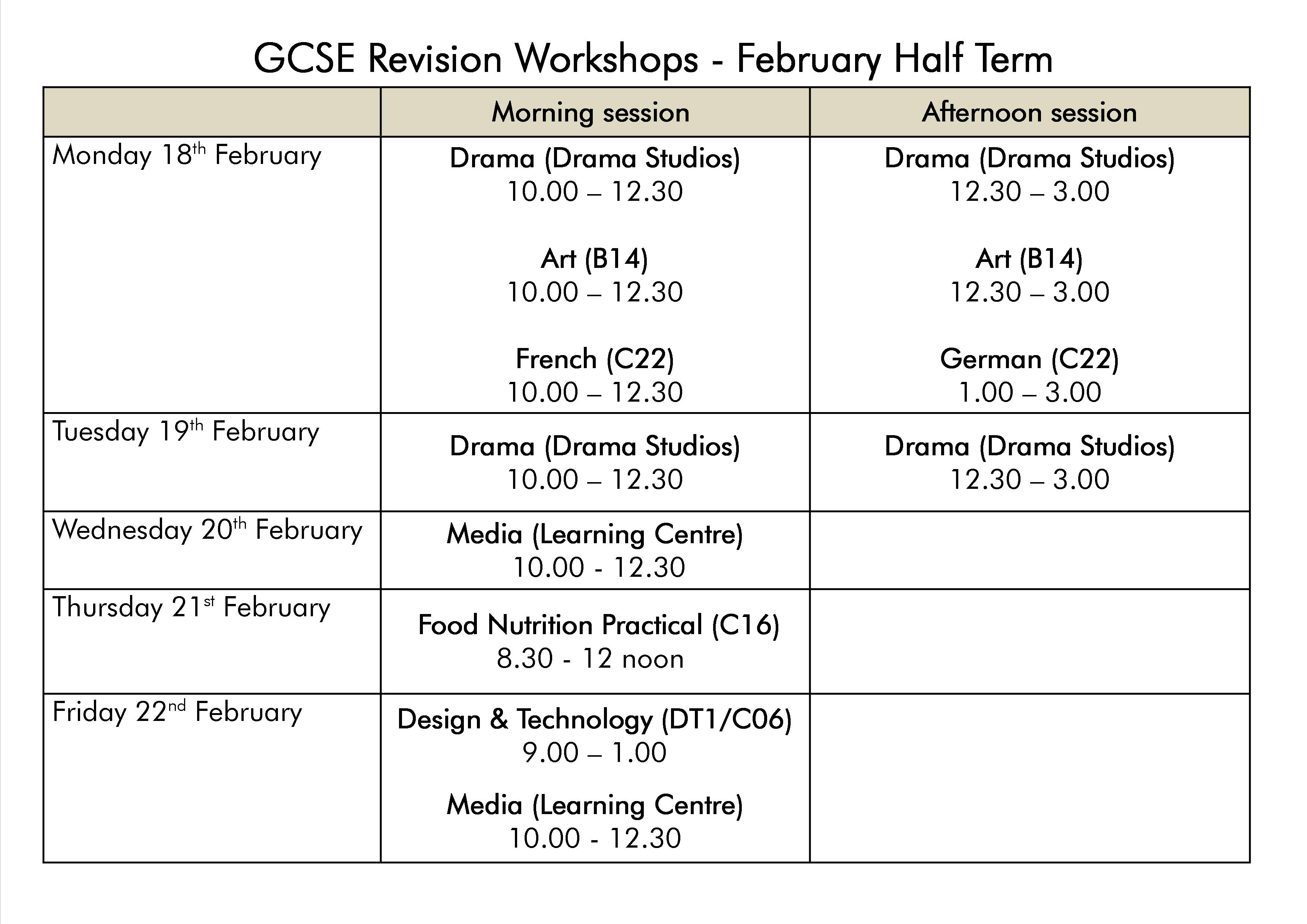February Revision Workshops 2019 without names