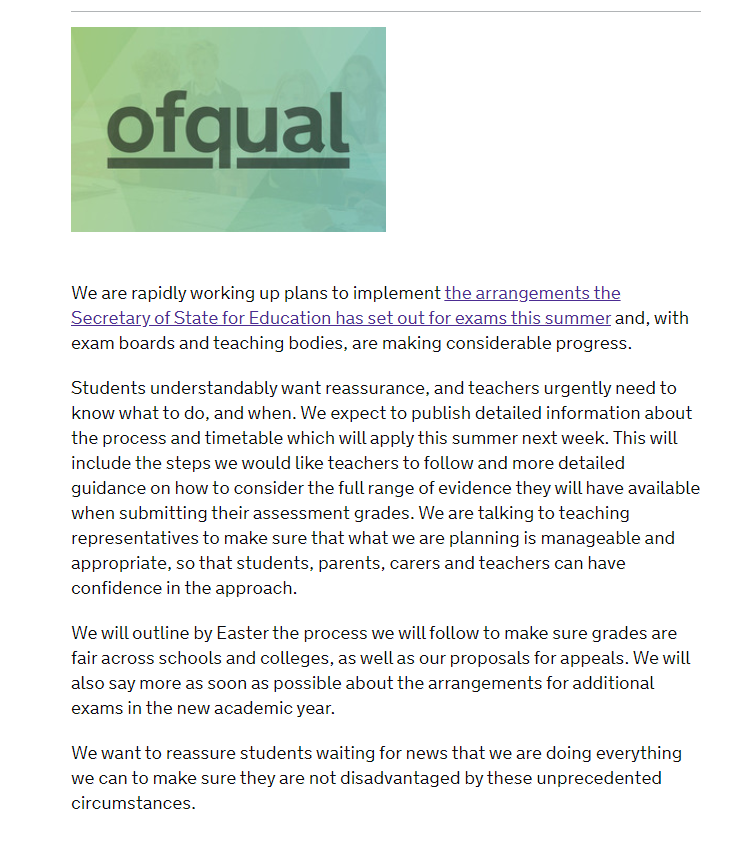 Ofqual 26 March 2020