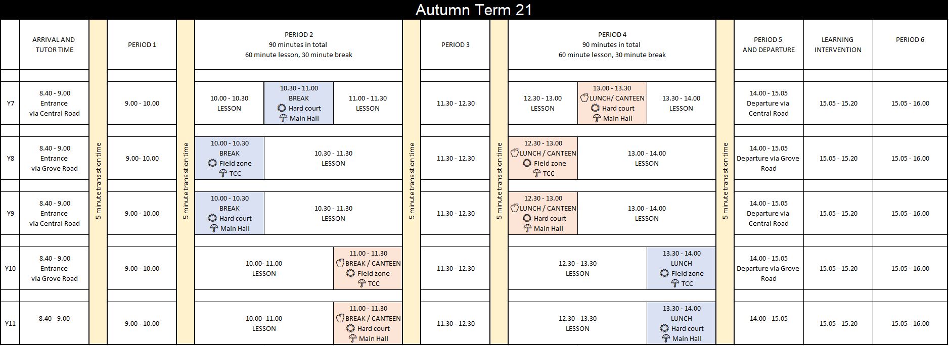 Timetable September 2021